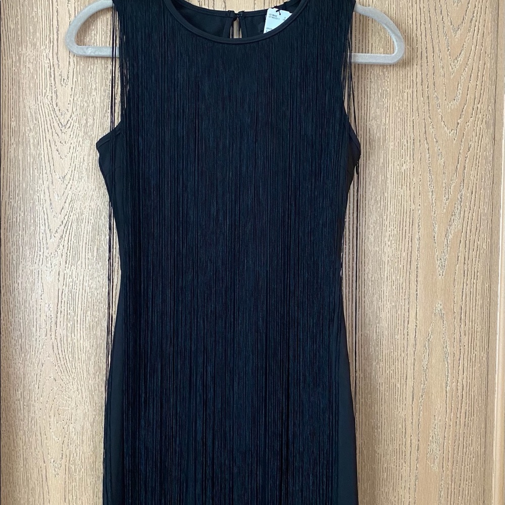 Vintage NWT F21 black fringe flapper dress size S